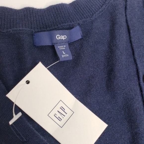 GAP Navy V-Neck Button Front Silk Blend Pullover Sweater - Picture 5 of 7